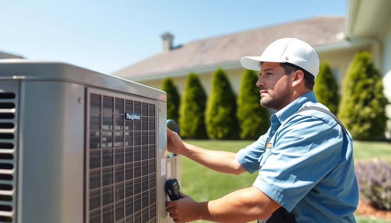 Providing air conditioning repair Tampa service by a skilled technician fixing an outdoor unit.