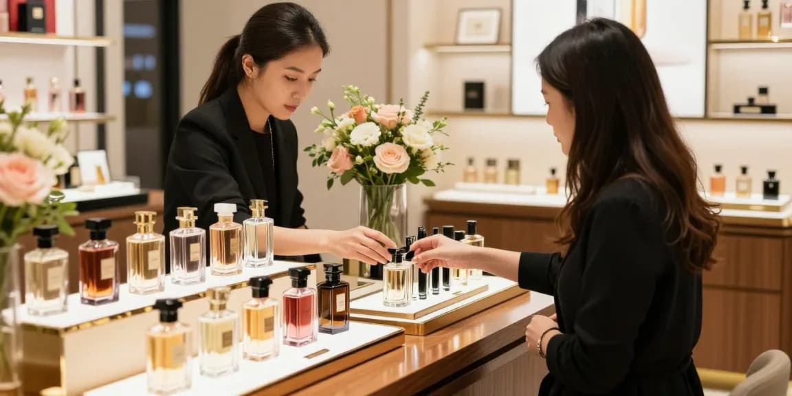 Perfume Reviews showcased in luxurious boutique atmosphere with elegant displays.