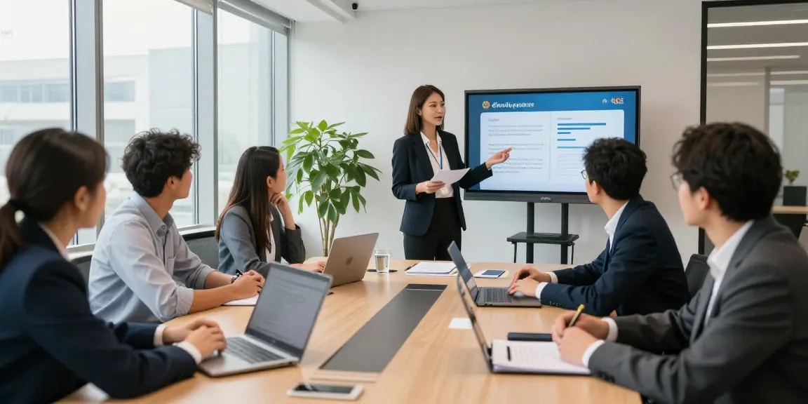 Engaging professionals advertising their services during a business meeting