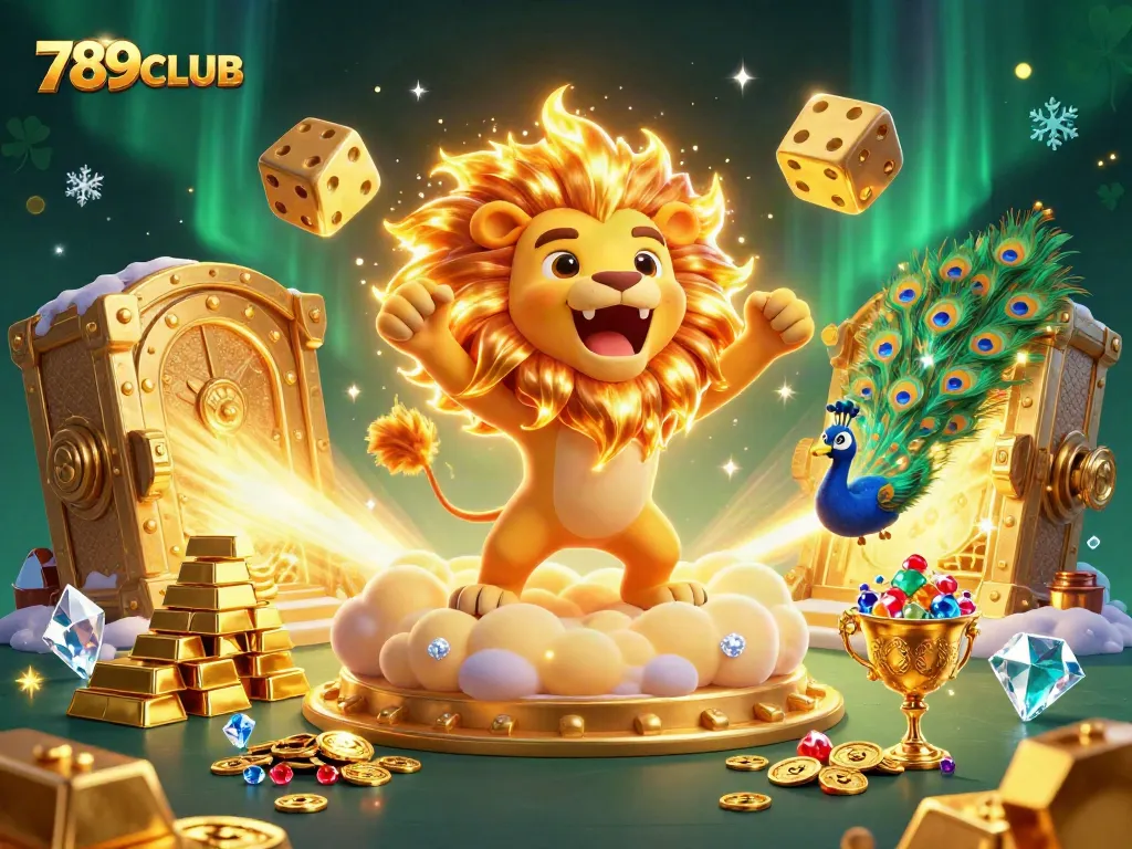 Win big at 789CLUB with dazzling gems and thrilling games, surrounded by massive golden dice.