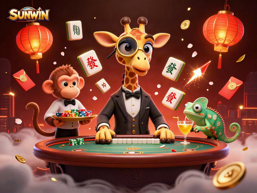 SUNWIN offers vibrant gameplay experiences featuring a high-roller giraffe in a dynamic casino setting.