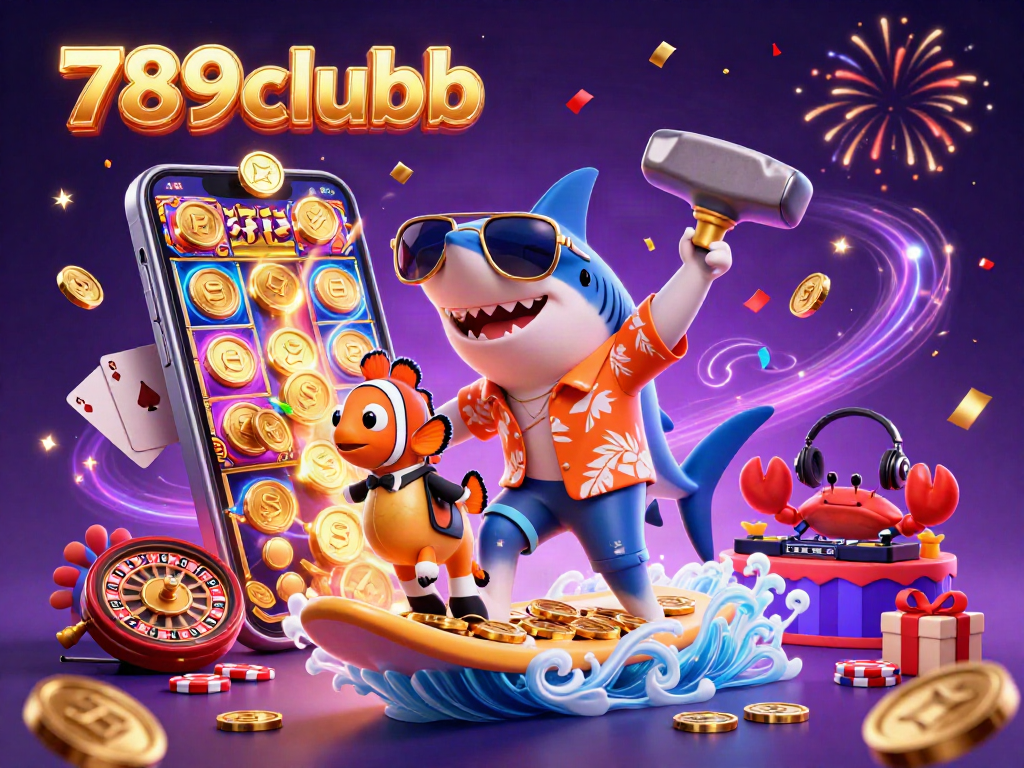 Immerse yourself in 789clubb's lively casino scene with a shark, clownfish, seahorse, and a crab DJ.