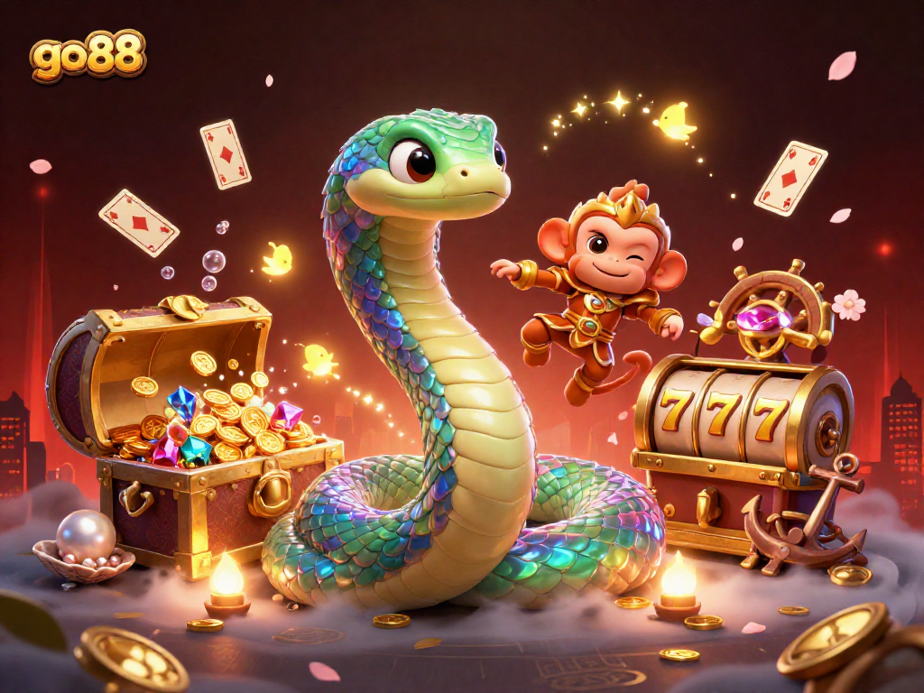 Experience the excitement of go 88 with vibrant casino elements in a dynamic 3D scene.