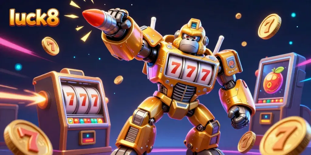 Experience thrilling gameplay action with the luck8 gorilla mech and explosive jackpot elements.
