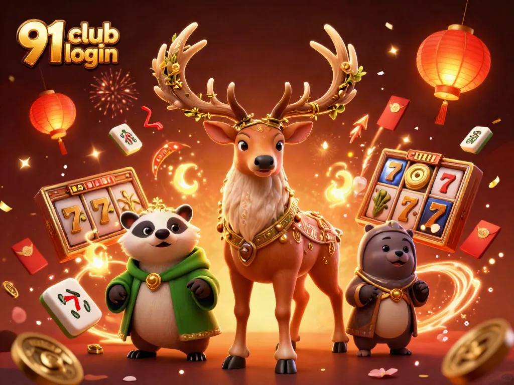 Experience seamless 91 club login with captivating games in a vibrant 3D illustration.