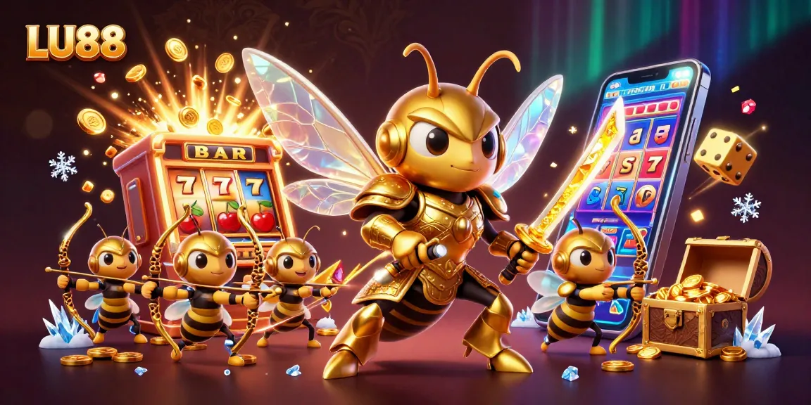 Engage in the thrilling world of LU88 casino with a dynamic slot gaming scene illustrated in 3D.