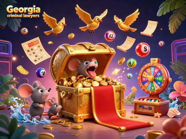 Engaging scene showcasing Georgia criminal lawyers with animated elements and vibrant game features.