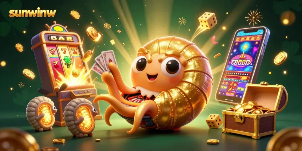 Engage in thrilling gameplay at sunwinw with a vibrant 3D casino scene bursting with excitement.
