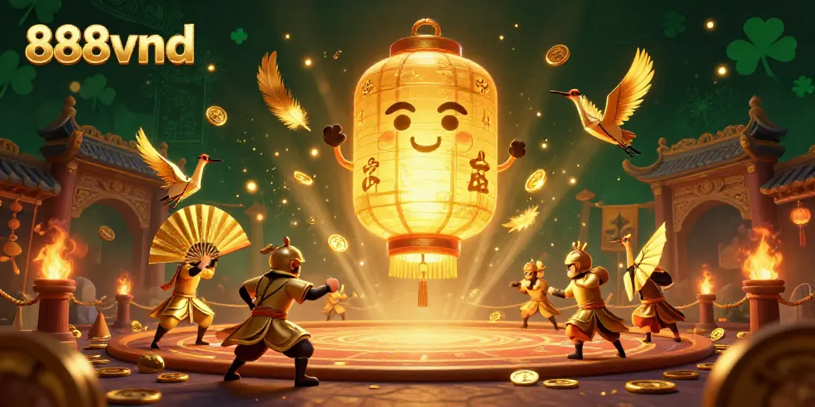 Experience thrilling gameplay with 888vnd's dynamic casino scene featuring golden lanterns and warriors.