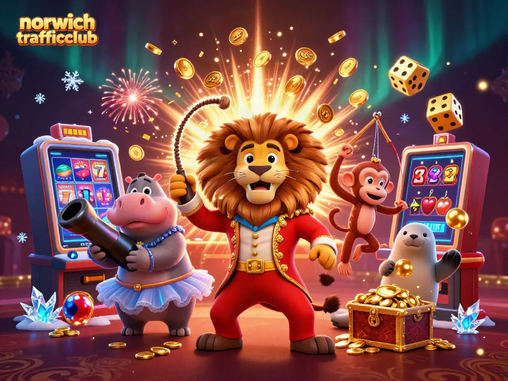 Experience excitement with the norwichtrafficclub in a vibrant circus-themed casino scene!
