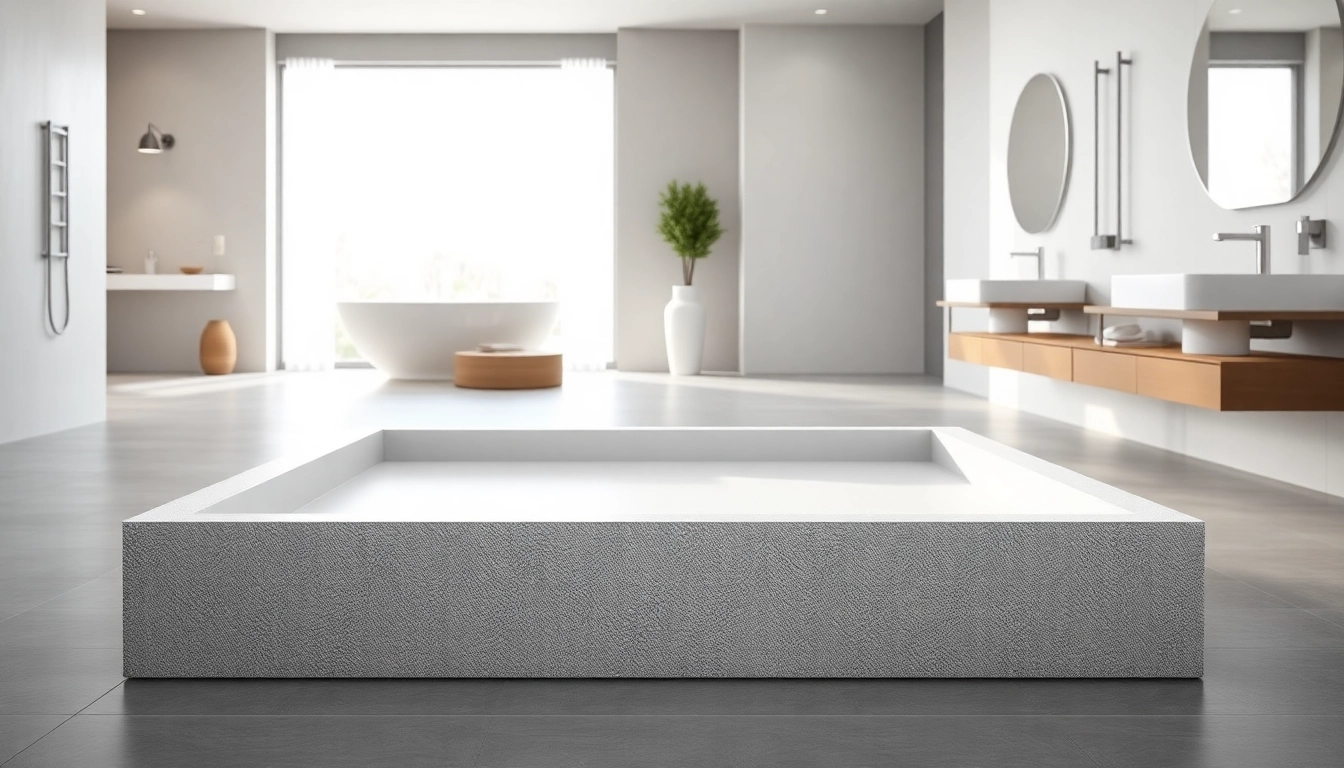 Showcasing elegant shower bases with a textured surface in a modern bathroom.