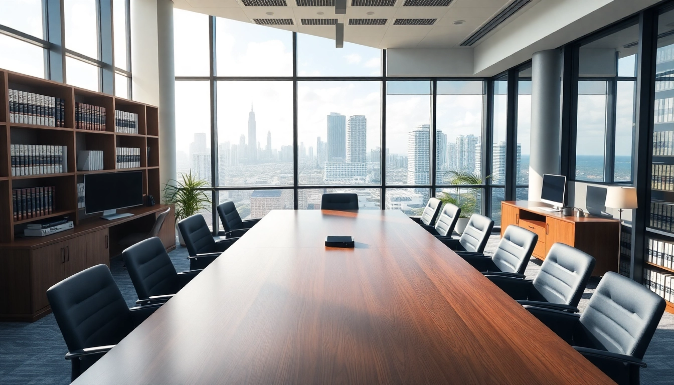 Professional law office interior of a US law firm in Miami, showcasing modern design and a welcoming atmosphere.