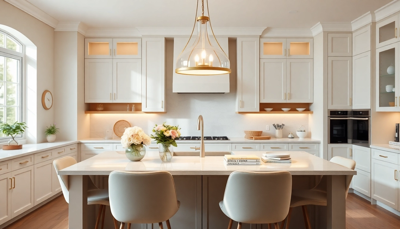 Showcasing an elegant island light fixture illuminating a modern kitchen space.