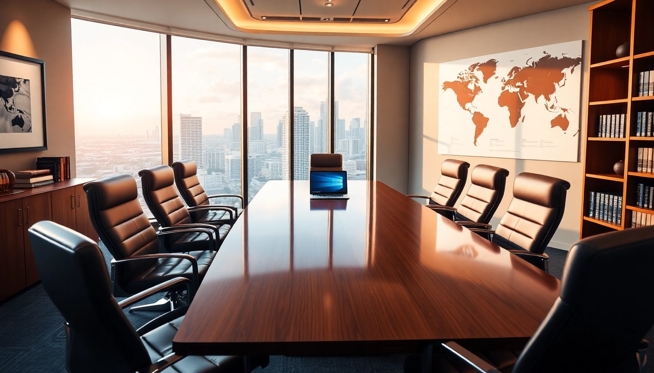 Professional conference room showcasing a trusted US law firm, emphasizing expertise and welcoming environment.