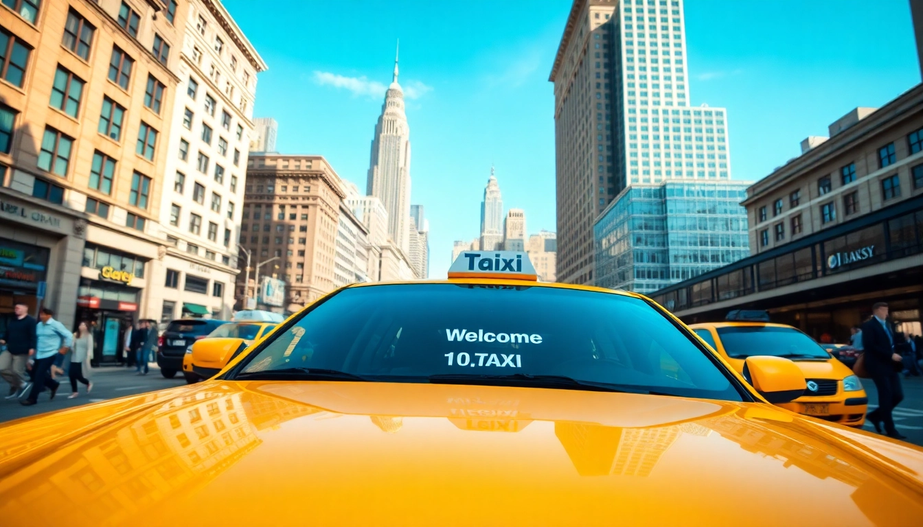 Taxis navigating a busy city street, showcasing vibrant urban life and transportation.