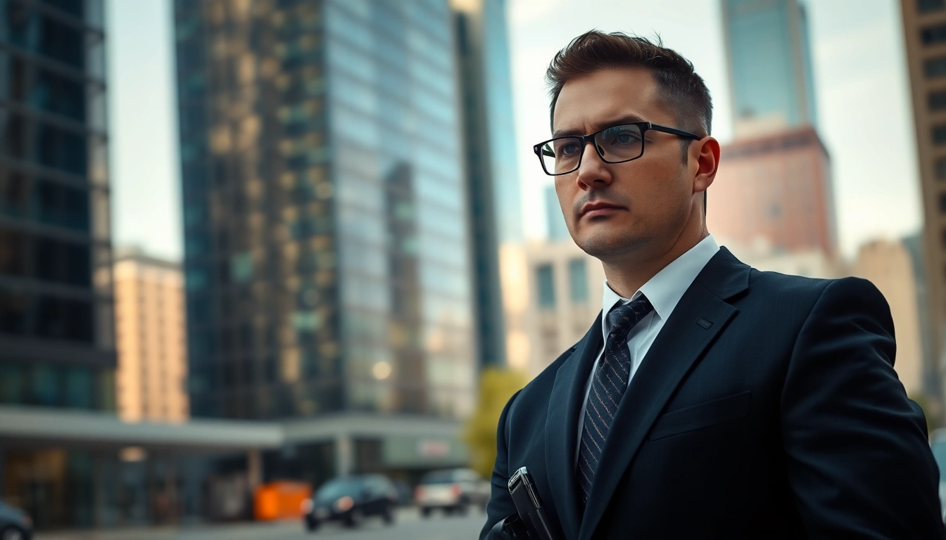 Bodyguard Service ensuring safety with a vigilant professional in an urban environment.
