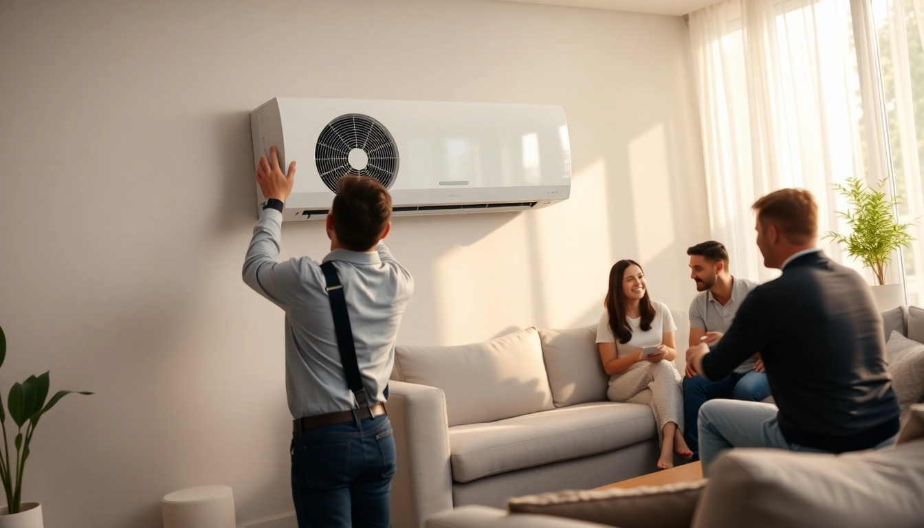 Install a Mitsubishi mini split AC in a modern living room with seamless design and natural light.