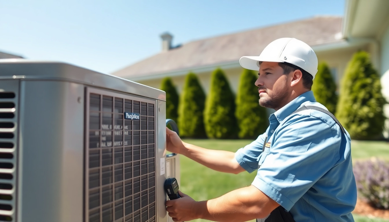 Providing air conditioning repair Tampa service by a skilled technician fixing an outdoor unit.