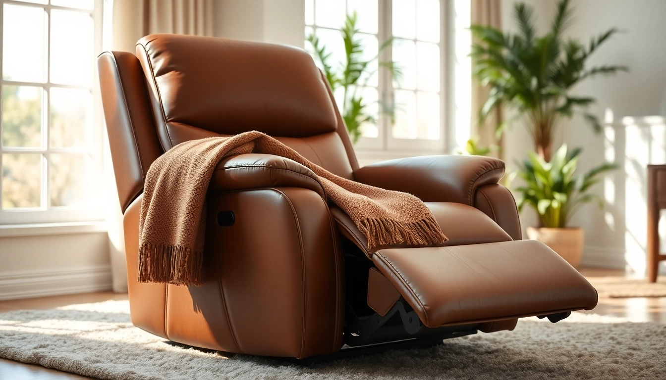 A relaxing scene featuring a recliner chair with massage and heat, showcasing comfort and warmth in a cozy living room.