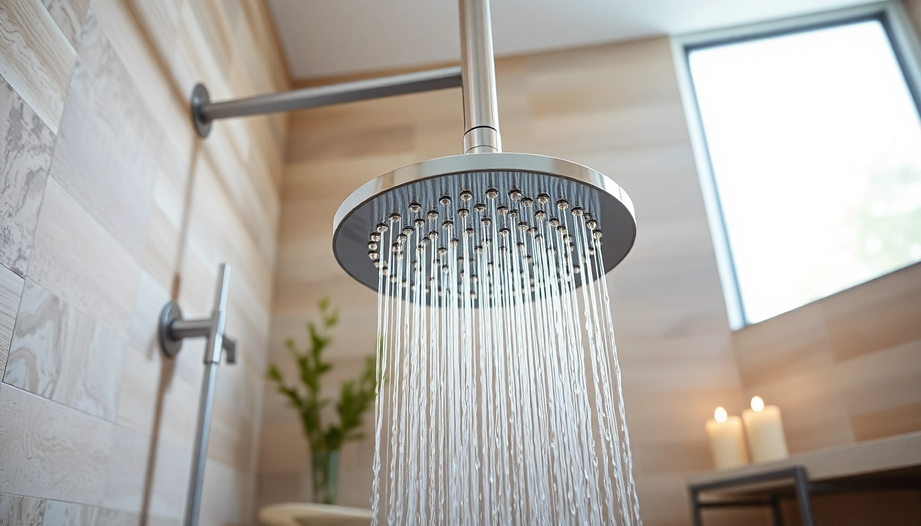 Experience elegant showers au with a beautifully designed showerhead in a modern bathroom setting.
