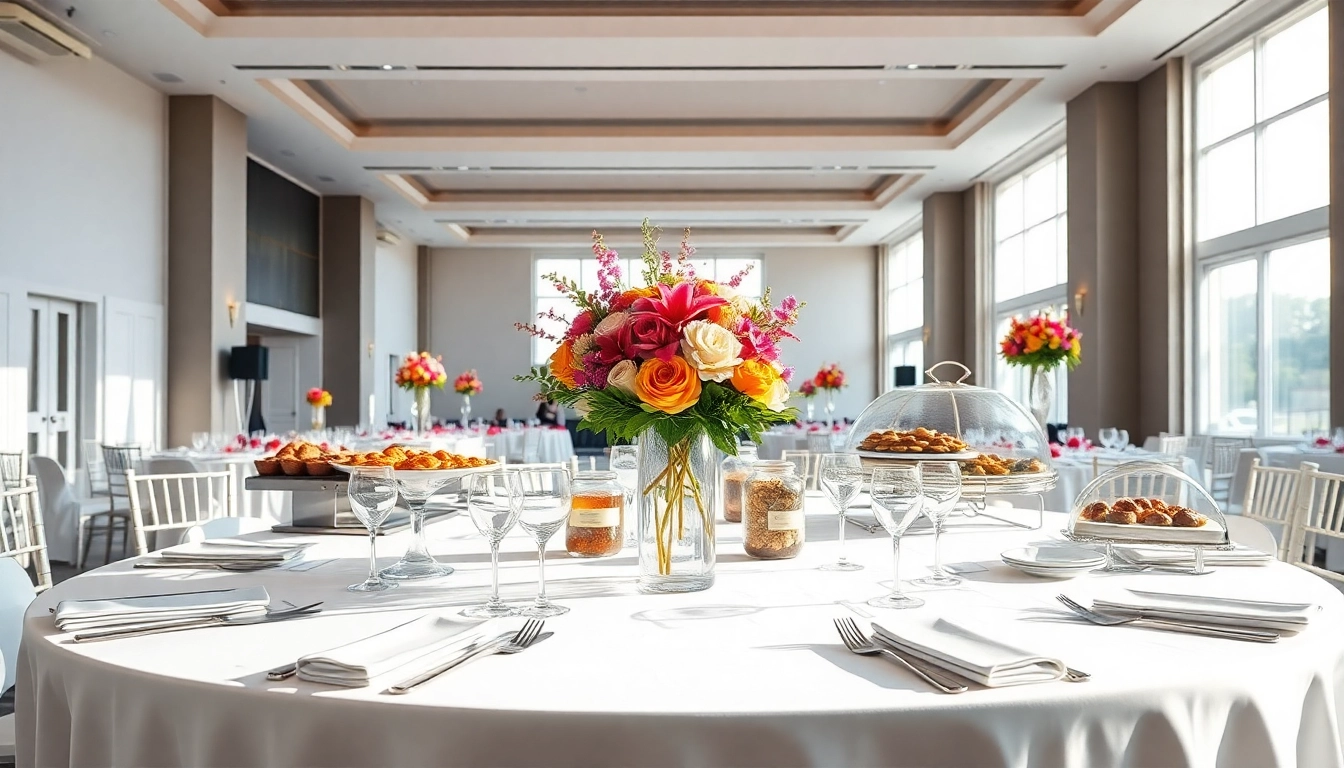 Cateringhirelondon offers a lavish table setup for upscale gatherings filled with vibrant flowers and exquisite dishes.