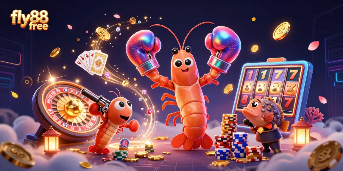 Play thrilling games at fly88 free with colorful poker chips, golden coins, and vibrant characters.