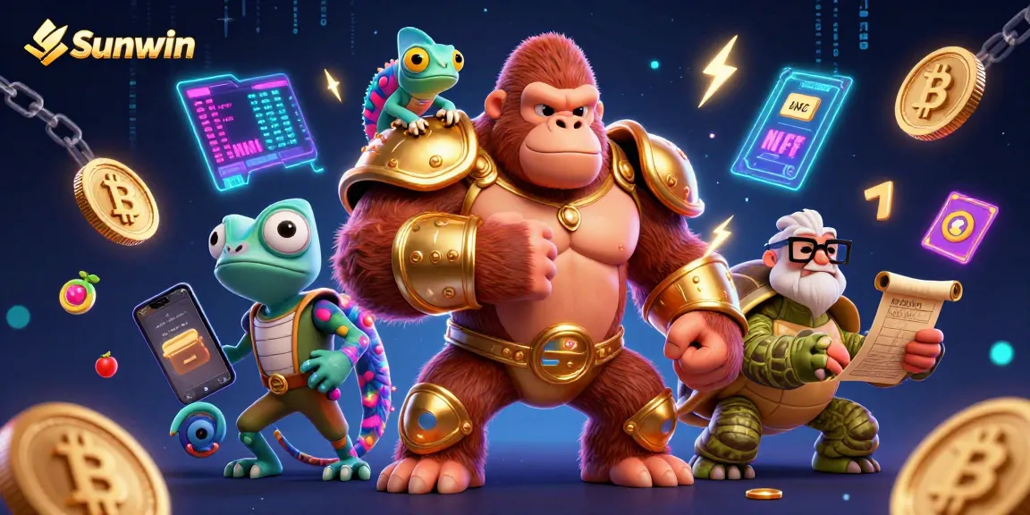 Engage the Sunwin casino experience with a vibrant scene of characters and immersive gaming elements.