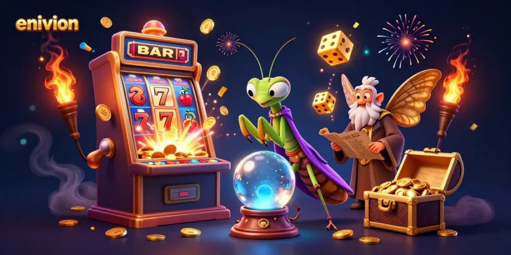 Experience thrilling gameplay at environ’s top credit card casinos with mystical cartoon characters and vibrant gaming elements.