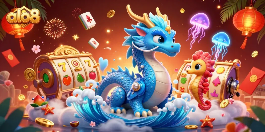Spin to win with ALO8's vibrant slot game featuring a fantasy dragon scene!
